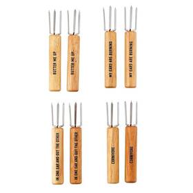 Santa Barbara Design Studio 195002310698 Corn On The Cob Holders 3-prong Wood Skewers 8-count Oak/stainless Steel