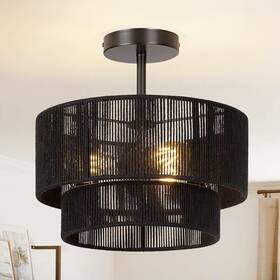 Hr13rx003b Scyvenra Rattan Ceiling Light Fixture Boho Style Semi Flush Mount 12.6inch