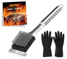 Seeten 635638473461 Grill Brush And Scraper With 1 Reusable Cleaning Gloves-safe&strong 16 Inch
