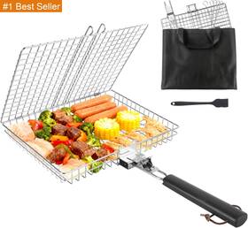 Seropy 726084182622 Fish Grill Basket For Outdoor Grilling With Removable Handle Port