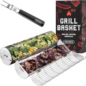Shizzo 726084169319 Rolling Grill Basket New Opening Design Extra Sturdy Cylinder Grilling