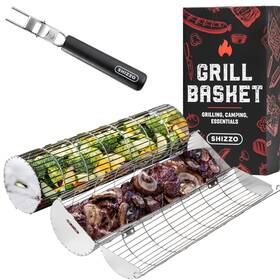 Sz-gb-04 Shizzo Rolling Grill Basket New Opening Design Extra Sturdy Cylinder Grilling
