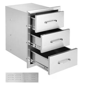 Skyshalo 313093596597 Outdoor Kitchen Drawers 16 Inch W X 21.5 H 18 D Flush Mount Triple Acce