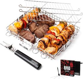 Smoke & Grill 445012168189 Shizzo Adjustable Basket Barbecue Bbq Grilling Stainless Steel Folding P