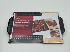 Smokin Grill 840544119932 Smokinft Grid With Wood Plank Holder And Grilling Metal Non Stick Finish 14x15 Inch