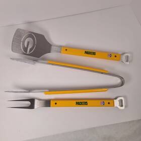 Sportula 810689026976 Green Bay Packers 3 Piece Bbq Grill Set Unused With Spots On Handles See Pics
