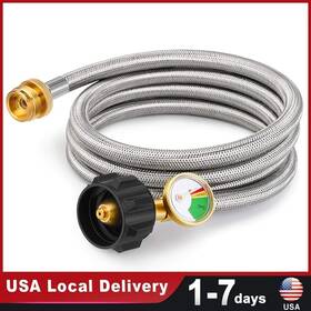 6ft-silver Stainless 6ft 8ft 12ft Braided Propane Hose Adapter With Tank Gauge