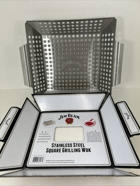 Jbq120 Stainless Jim Beam Steel Square Grilling Wok Easy-grip Handles 11 1/2 Inch New