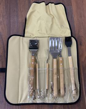 Bbq28 Starline 5 Piece Bbq Set Bamboo In Roll-up Case