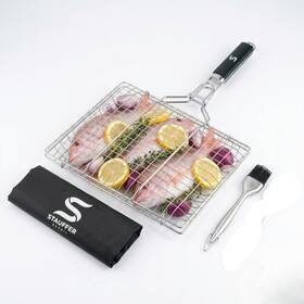Stauffer Retail 711181054750 Bbq Grill Basket For Outdoor Cooking Stainless Steel Fish With Detachabl