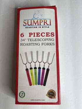 Sticks 739027550839 Sumpri 6-pack 34 Inch Telescoping Roasting Camping Forks - Wood Handles Case New