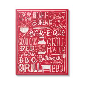Stupell Industries 196216194098 Fire Up Grill Summer Bbq Phrases Red White Designed By Amanda Mcgee Canvas W
