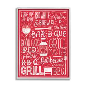 Stupell Industries 196216194166 Fire Up Grill Summer Bbq Phrases Red White Designed By Amanda Mcgee Gray Fra