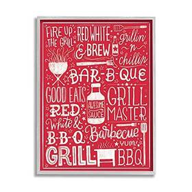 Stupell Industries 196216194173 Fire Up Grill Summer Bbq Phrases Red White Designed By Amanda Mcgee Gray Fra