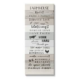 Stupell Industries 196216402988 Farmhouse Rules Inspirational Family Phrases Striped Plank Pattern Canvas Wal