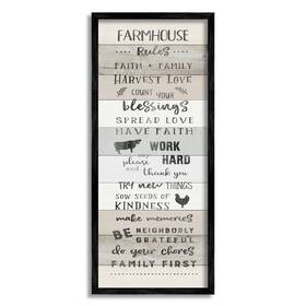 Stupell Industries 196216403022 Farmhouse Rules Inspirational Family Phrases Striped Plank Pattern Black Fram