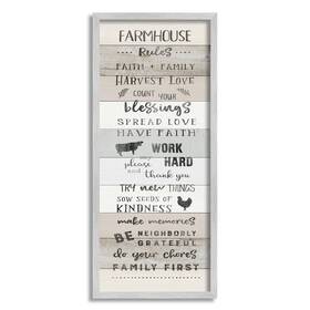 Stupell Industries 196216403046 Farmhouse Rules Inspirational Family Phrases Striped Plank Pattern Grey Frame