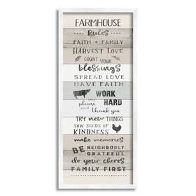 Stupell Industries 196216403060 Farmhouse Rules Inspirational Family Phrases Striped Plank Pattern White Fram