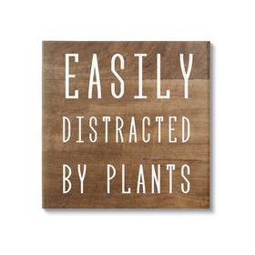 Stupell Industries 197081086013 Easily Distracted By Plants Rustic Plank Patterned Text Design Daphne Pol