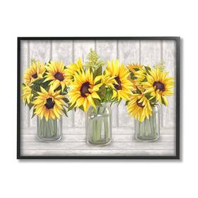 Stupell Industries 197081208712 Three Sunflower Bouquets Country Planks Still Life Framed Wall Art Design By