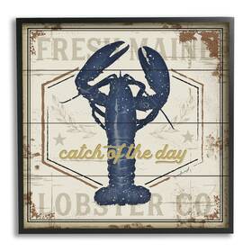 Ae-846 Stupell Industries 17x17 Catch Of The Day Vintage Blue Lobster Plank Pattern Wall Art 17 X Black