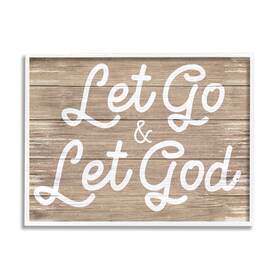 Af-118 Stupell Industries 24x30 Go And Let God Phrase Rustic Plank Pattern White Framed Wall Art Beige