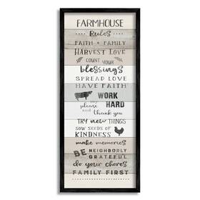 Ak-057 Stupell Industries 10x24 Farmhouse Rules Inspirational Family Phrases Plank Black Framed Wall Art
