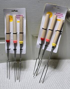 Sun Squad 198850146952 3pk Stainless Steel Extension Forks Wooden Handle Warm Colorway New Lot Of 2