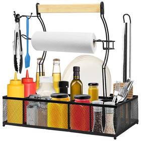 Gr001 Sunmeg Grill Caddy For Camping Outdoor Bbq Organizer With 2 Paper Towel Holde