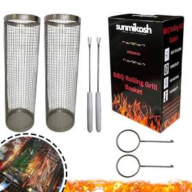 Sunmikosh 197644228881 Rolling Grilling Basket - Barbecue Portable Roll Grill For O