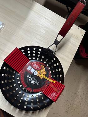 Bbq19h Tablecraft Bbq Series Nonstick Grilling / Grill Wok With Collapsible Wood Handle