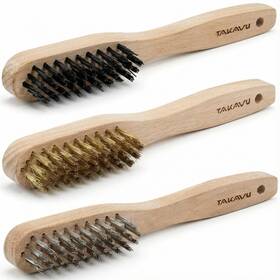 Ta2kw2bs2v Takavu 3pc Small Wire Brush Set Wood Handle - Stainless Steel Brass And Nylon Brist