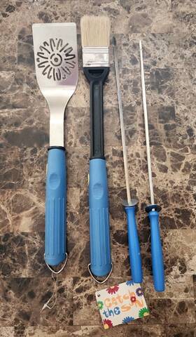 Target 735615996089 Vntg New 4pc Bbq Tool Items Blue 17 Inch Basting Brush 16 Spatula 2 18 Skewers