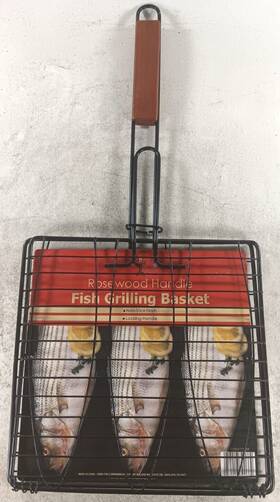 The Companion Group 050016791171 Rosewood Handle Fish Grilling Basket Non-stick 11 Inch X By