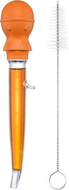 Et-tb01-42-o U-taste 1.5oz Angled Turkey Baster - 228.2 F Heat Resistant Food Grade Orange