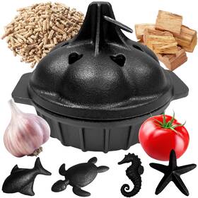 Ukenem 746608733505 Small Cast Iron Garlic Roaster With 4 Fish Preseasoned Smoker Ro