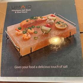 Umaid 655881617429 12x8 Natural Himalayan Salt Block Serving/cooking With Metal Stand
