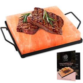 Umaid 749403385504 Himalayan Salt Block Cooking Plate 8x8x1.5 Rock Stone On Steel Tray