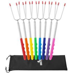 Unco 810142201469 Extra Long Marshmallow Roasting Sticks 8 Pcs 45 Inch Colorful Rubber Hand