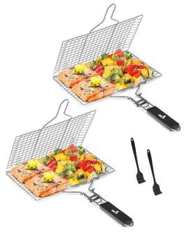 Kspu002u519vq Unco Fish Grilling Basket 2 Pcs With Brush Folding Portable Stainless Steel