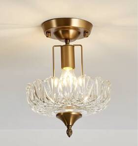 D-1189 Uofus Vintage Gold Semi Flush Mount Ceiling Light Fixture With Clear Glass Shade