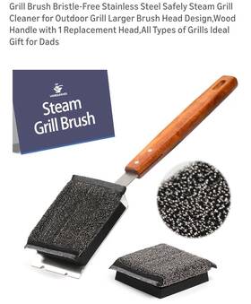 X004dh7epb Variohives Bristle-free Steam Cleaning Grill Brush Scraper Head Wood Handle