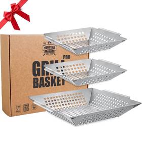 Vencino 712445431923 3-pack Heavy-duty Stainless Steel Grill Baskets For Veggies All Grills