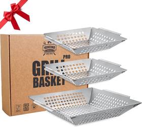 Vencino Kitchenware 744759165848 3 Pack Grill Baskets For Outdoor Heavy Duty Stainless Steel Vegetable Gri