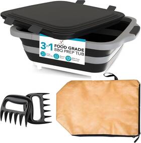 Venyra 199874024271 Bbq Prep Tub With Locking Lid 2 Meat Shredder Claws Collapsible Cutting Board W