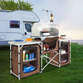 Vevor 744759928399 New 68.5 Inch Outdoor Folding Cooking Table With Windscreen And Carry Bag