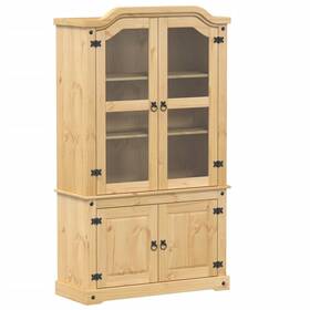 4002777 Vidaxl Glass Display Cabinet Honey Brown Solid Pine Wood Large