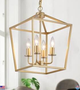 As9012-gd-a Visit The Amzasa Store Gold 4-light Chandelier Rustic Metal Cage Adjustable Height Farmhouse Style