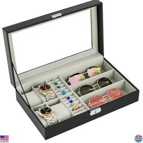 Ays-sbh-4 Visit The Anyasun Store 3 4-slot Watch Box Organizer With Glass Top For Men Jewelry And Sunglasses Storage