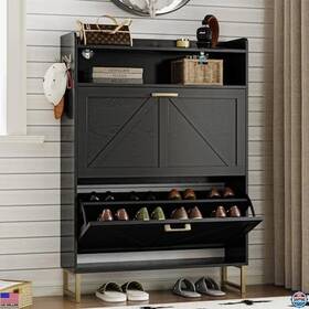 Brn-024 Visit The Bornoon Store Narrow Shoe Cabinet With 2 Flip Drawers Slim Storage Organizer For Entryway